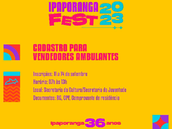 Prefeitura de Ipaporanga inicia nesta segunda (11) cadastramento de vendedores ambulantes para Ipaporanga Fest 2023